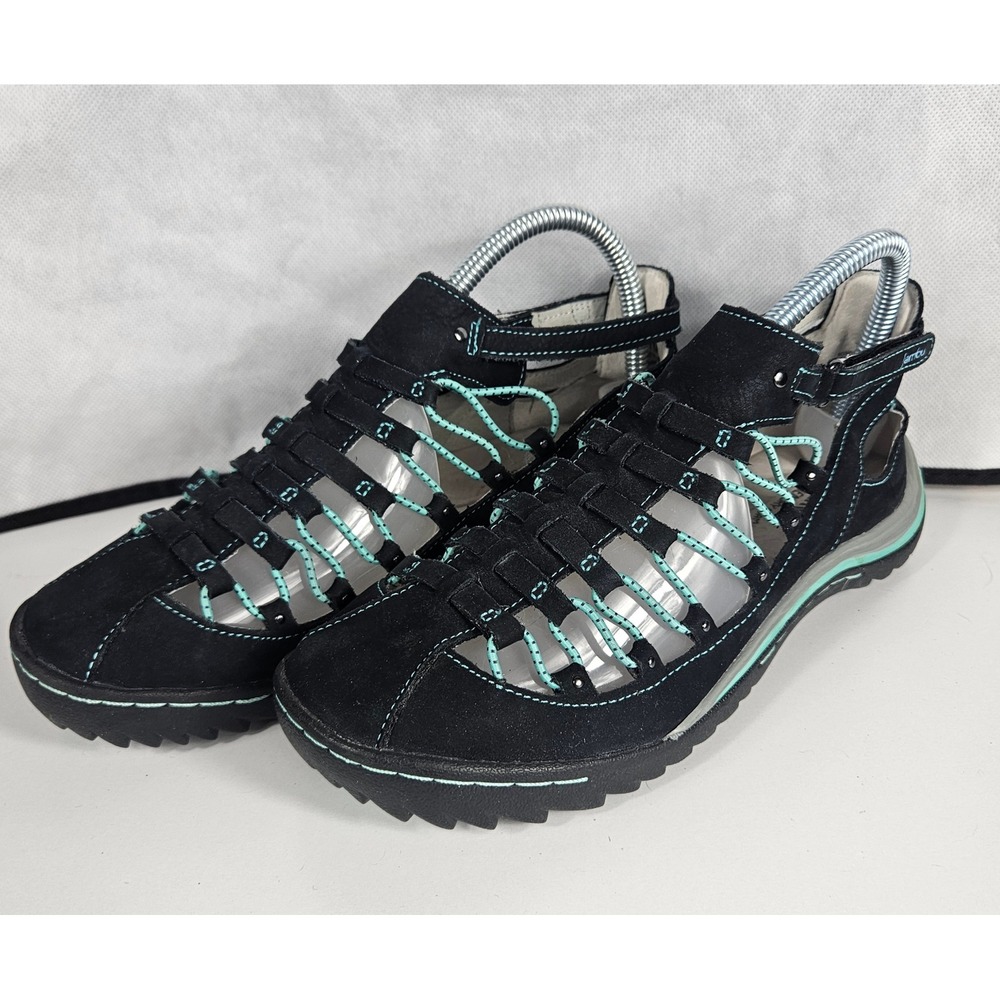 Jambu Bondi All Terra Black Teal Leather Bungee Sandals Womens 7M WJ16BON70